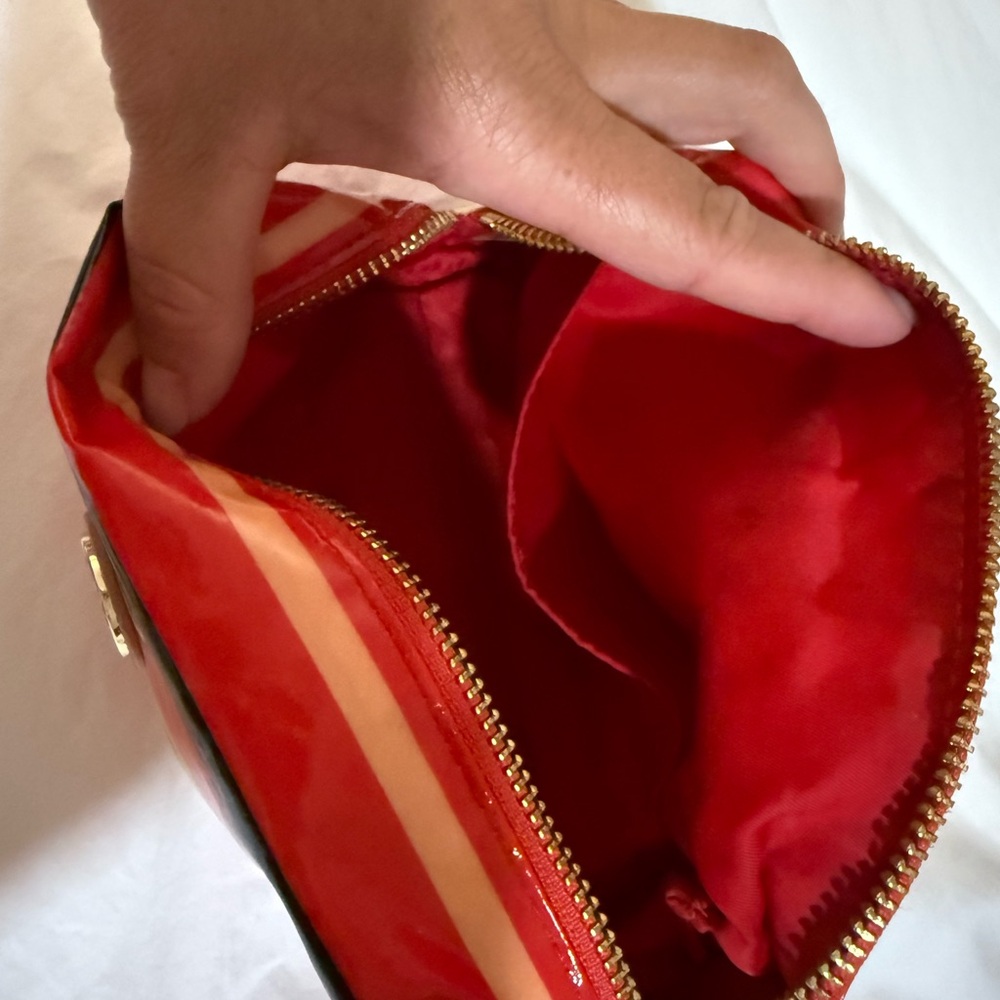 TORY BURCH MAKEUP COSMETIC BAG BRIGITTE RED STRIPE ZIP